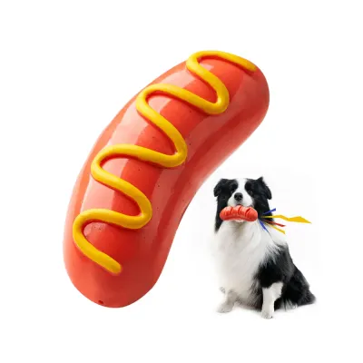 Hotdog Shaped Squeaky Dog Chew Toy