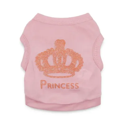 dog t shirts (1) "Stylish crown glitter design adds a touch of elegance to this summer pet vest, ideal for fashion-conscious pet owners."