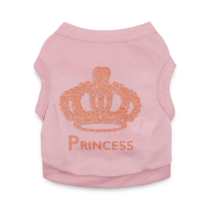 dog t shirts (1) "Stylish crown glitter design adds a touch of elegance to this summer pet vest, ideal for fashion-conscious pet owners."