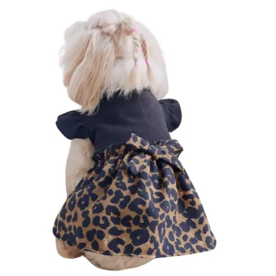 "Rock & gothic style pet dress with bowknot detail and fierce leopard print, designed for bold pets."