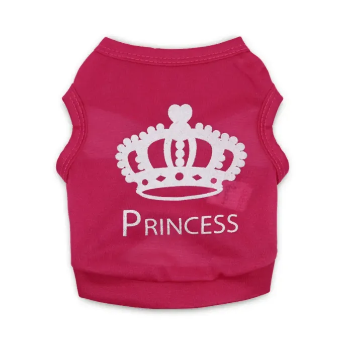 dog t shirts (5) "Breathable pet air conditioner vest with glitter crown print, perfect for small and medium breeds in summer."