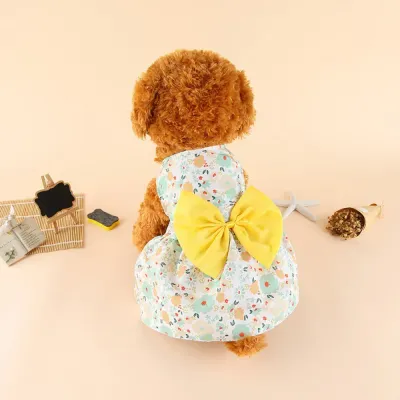 "Stylish dog dresses with bow detail, available in assorted sizes for small and medium breeds."