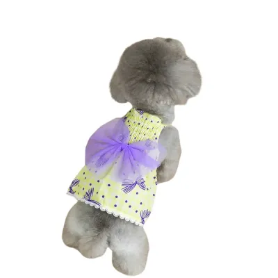 "Wholesale spring and summer pet dresses in vibrant purple, designed for parties, weddings, and boutique displays."