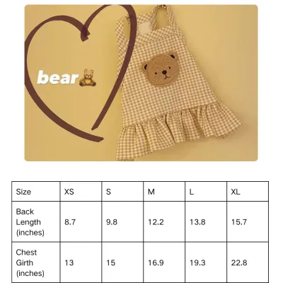 dog clothes dresses (3) "Adorable bear print pet clothing with breathable fabric for daily wear."