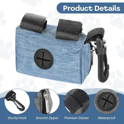 "Universal fit dog poop bag carrier compatible with standard rolls for cats and dogs."