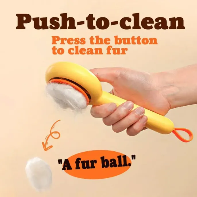 cat grooming comb (4) "Easy-to-use self-cleaning pet brush – ensures a gentle, tangle-free brushing experience for all fur types."