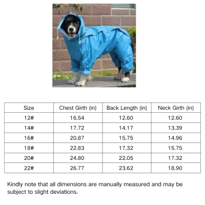 Dog Raincoat size Dog Raincoat size