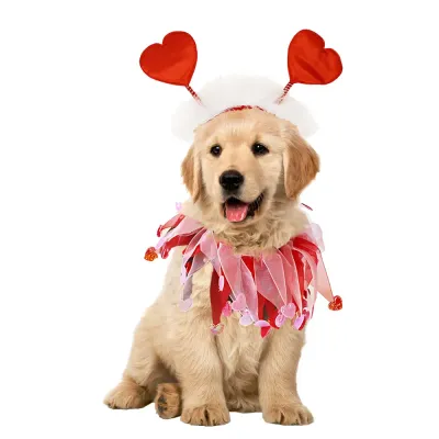 Valentine Day Pet Decoration Set Dog Neckband Headband Party Accessories