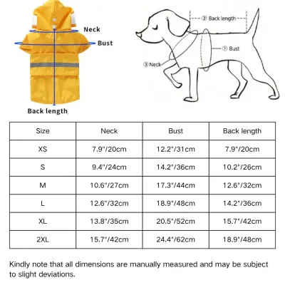 Pet Raincoat size Pet Raincoat size