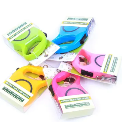 Dog leash with ergonomic grip and flexible retractable design, ideal for outdoor walks and training.