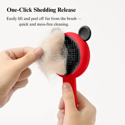 soft bristle cat brush Self Cleaning Pet Grooming Brush with Stainless Steel Bristles
