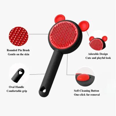 pet hair remover brush Self Cleaning Pet Grooming Brush with Stainless Steel Bristles