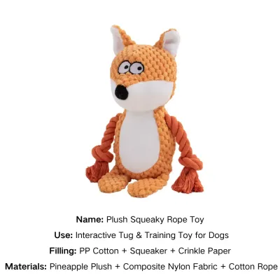 Featuring pullable cotton rope limbs, the toy enables tug-of-war interaction
