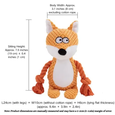 Designed with a BB squeaker in the body and crinkle paper in the limbs and ears