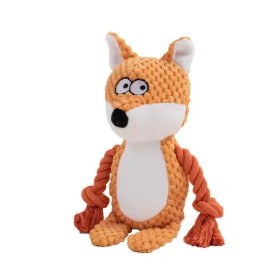 This plush squeaky rope toy is engineered with a dual-layer design