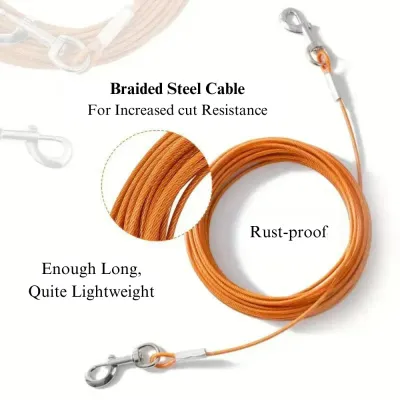 one to two dog leash Dual Head Design Heavy Duty Steel Wire Dog Tie Out Leash, 0.1 Thickness
