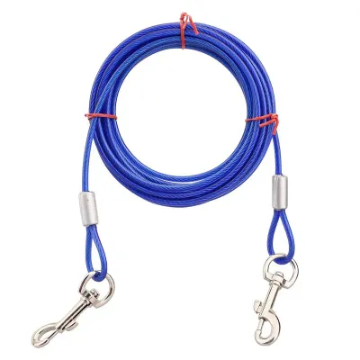double dog tether rope Dual Head Design Heavy Duty Steel Wire Dog Tie Out Leash, 0.1 Thickness