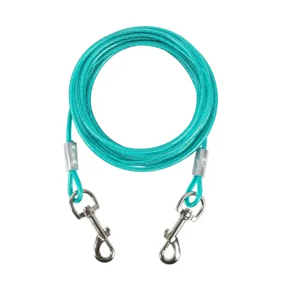 metal dog leash cable Dual Head Design Heavy Duty Steel Wire Dog Tie Out Leash 0.1 Thickness