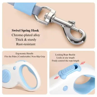Automatic Retractable Dog Leash Comfortable Grip Heavy Duty Large Dogs