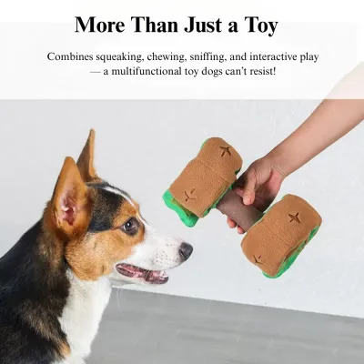 dog enrichment toy Interactive Dumbbell Shaped Dog Toy with Squeaker and Treat Holder