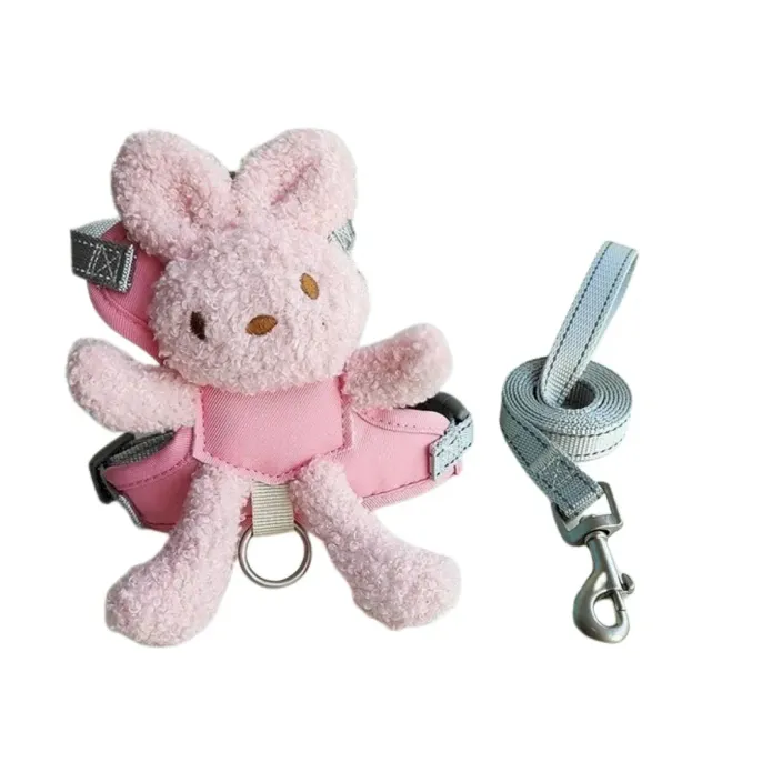 Cute Bunny Plush Dog Harness Vest with Leash for Small Breeds