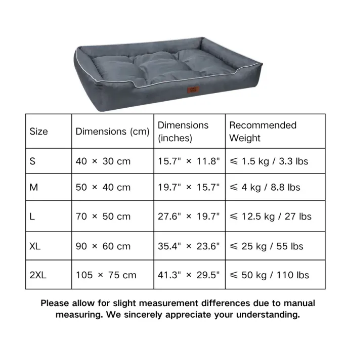 rectangle dog bed size