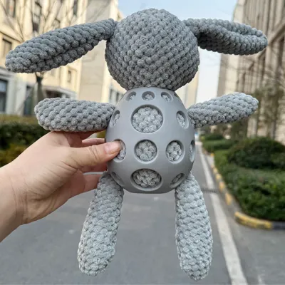 Grid PU Rabbit Squeaky Dog Chew Toy_3