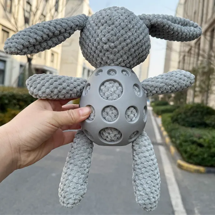 Grid PU Rabbit Squeaky Dog Chew Toy_3 Grid PU Rabbit Squeaky Dog Chew Toy_3