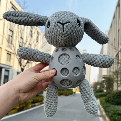 Grid PU Rabbit Squeaky Dog Chew Toy_2
