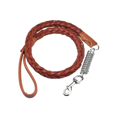 Durable Cowhide Braided Dog Leash for Large and Medium Dogs Brown