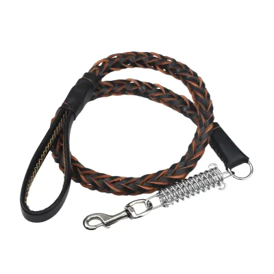 Durable Cowhide Braided Dog Leash for Large and Medium Dogs Black