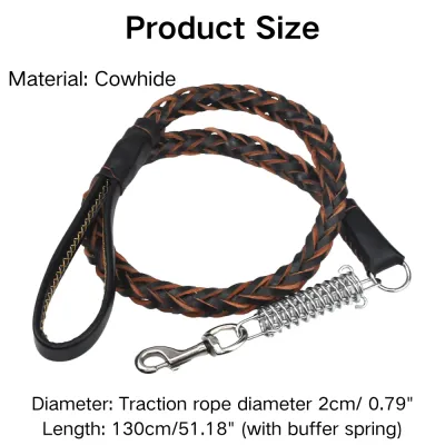 Durable Cowhide Braided Dog Leash for Large and Medium Dogs Size