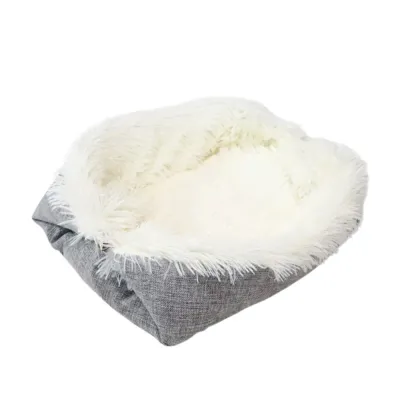 2-in-1 Foldable Washable Plush Pet Bed White 2-in-1 Foldable Washable Plush Pet Bed White