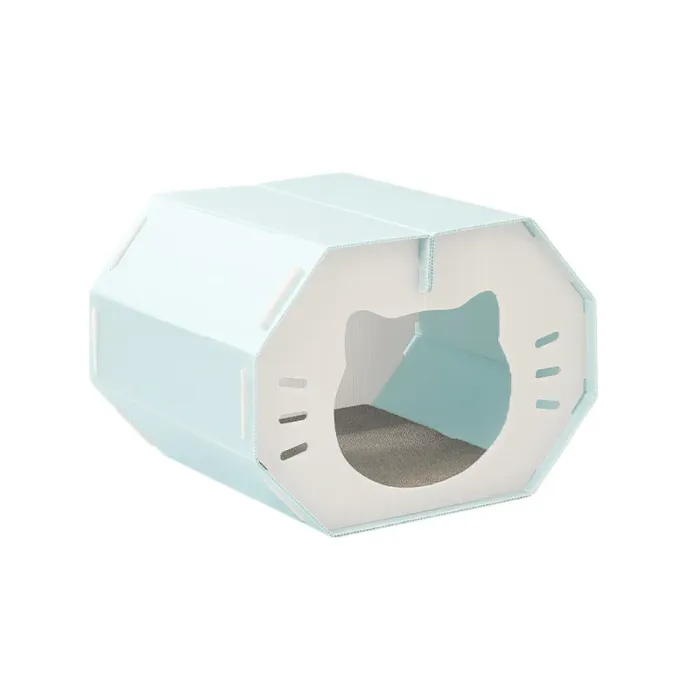 Octagonal PP Cat Bed with Scratching Board Blue Octagonal PP Cat Bed with Scratching Board Blue