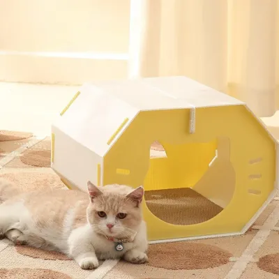 Octagonal PP Cat Bed with Scratching Board_3