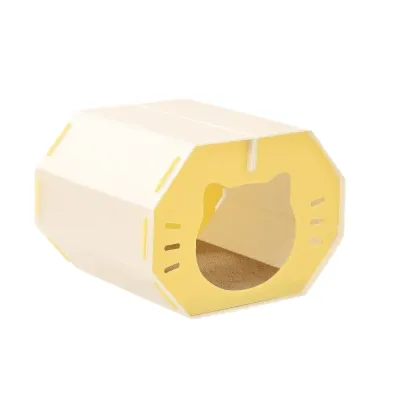 Octagonal PP Cat Bed with Scratching Board Yellow