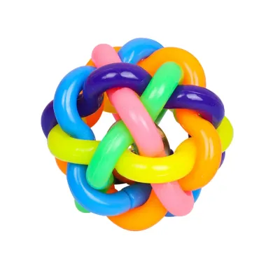 Colorful Interactive Knitted PVC Ball Dog Toy with Bell