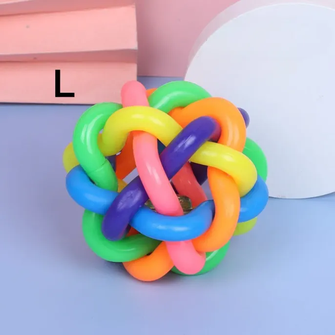 Colorful Interactive Knitted PVC Ball Dog Toy with Bell_2 Colorful Interactive Knitted PVC Ball Dog Toy with Bell_2