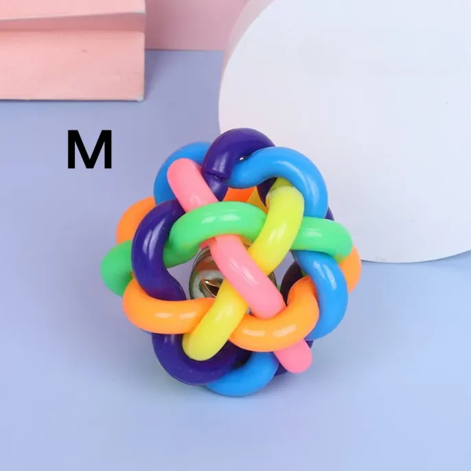 Colorful Interactive Knitted PVC Ball Dog Toy with Bell_3 Colorful Interactive Knitted PVC Ball Dog Toy with Bell_3