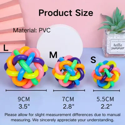 Colorful Interactive Knitted PVC Ball Dog Toy with Bell Size