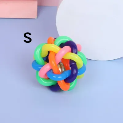 Colorful Interactive Knitted PVC Ball Dog Toy with Bell_1