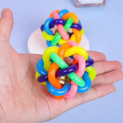 Colorful Interactive Knitted PVC Ball Dog Toy with Bell_2