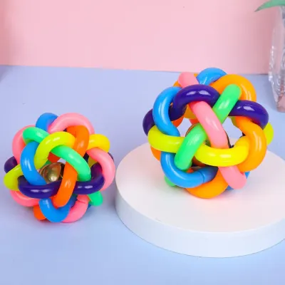 Colorful Interactive Knitted PVC Ball Dog Toy with Bell_1