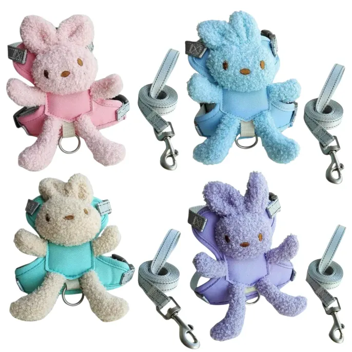 Cute Bunny Plush Dog Harness Vest with Leash for Small Breeds