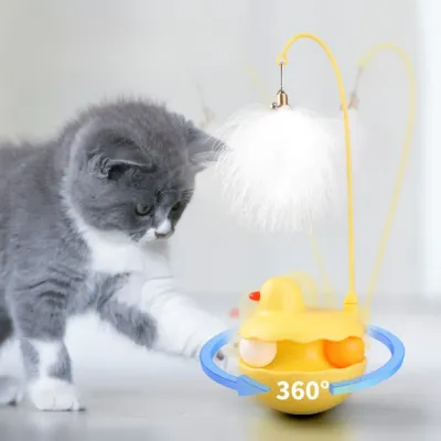 Duck ABS Tower Track Ball Cat Toy with Teaser Wand_3 Duck ABS Tower Track Ball Cat Toy with Teaser Wand_3