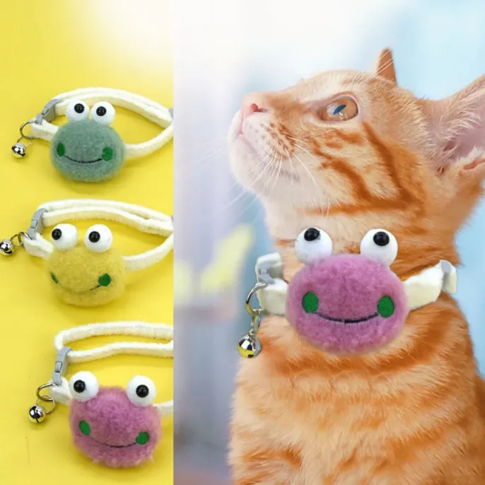 Frog-style Fluffy Pet Collar with Bell_2 Frog-style Fluffy Pet Collar with Bell_2