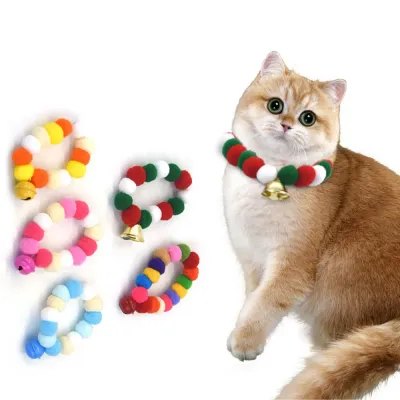 Fluffy Pom-Poms Plush Pet Collar with Bell_7