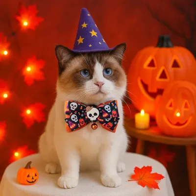 Halloween Adjustable Comfortable Polyester Pet Collar Bow with Bell_5 Halloween Adjustable Comfortable Polyester Pet Collar Bow with Bell_5