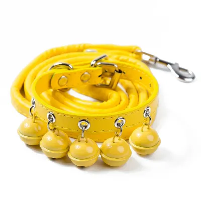 Adjustable Durable PU Leather Fashion Pet Collar with 5 Bells_3