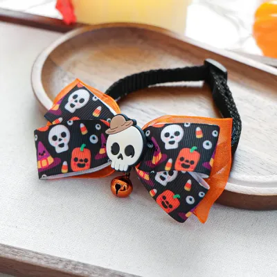 Halloween Adjustable Comfortable Polyester Pet Collar Bow with Bell_6 Halloween Adjustable Comfortable Polyester Pet Collar Bow with Bell_6